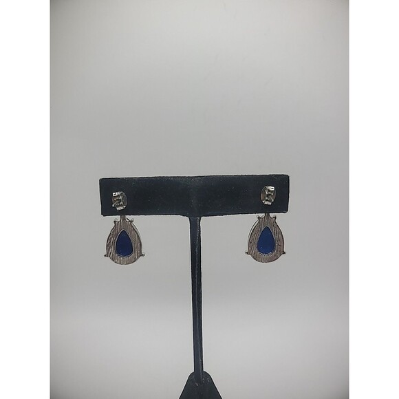 Vintage Earrings Pierced Post Stud Blue Drop Faceted Jewelry Costume - Picture 12 of 16